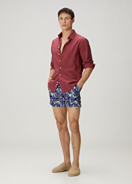 Malindi Bordo Lacivert Etnik Desenli Mayo