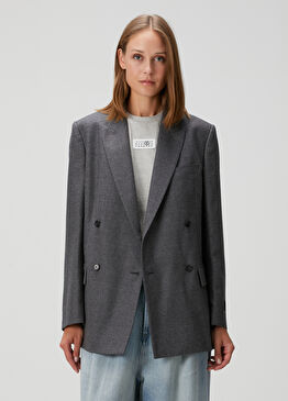 Koyu Gri Kruvaze Yün Blazer