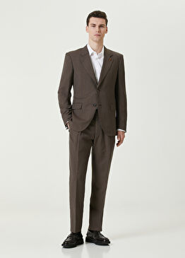 Kahverengi Çizgi Desenli Yün Takım Elbise