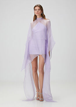 Lila Asimetrik Kokteyl Elbise