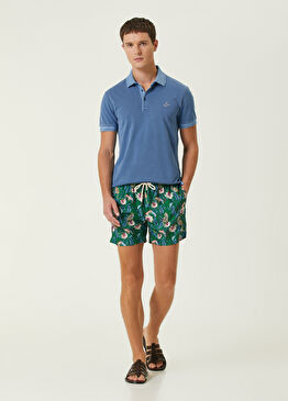 Yeşil Beli Kordonlu Çiçek Desenli Şort