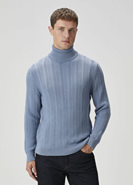 Açık Mavi Balıkçı Yaka Yün Kazak