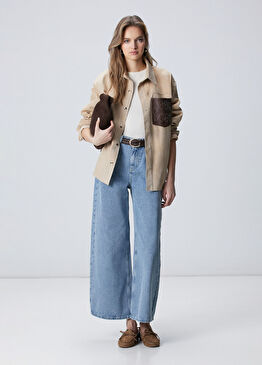 Açık Indigo Mavi Extra Wide Leg Denim Pantolon