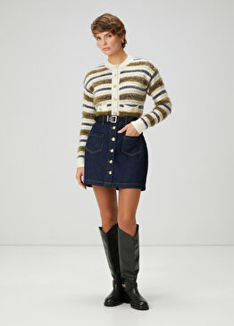 Lacivert Mini Denim Etek