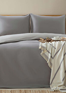 Bettie Pamuklu Gri Tek Kişilik Nevresim Takımı 160x220 cm