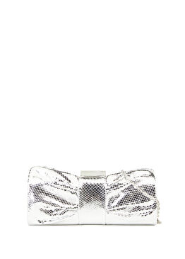 Gümüş Yılan Baskılı Kadın Clutch