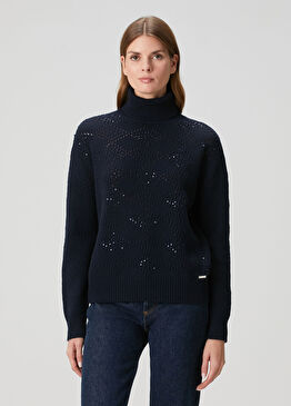 Lacivert Payetli Yün Kazak