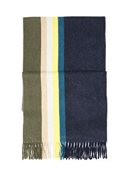 Colorblocked Püsküllü Erkek Yün Atkı