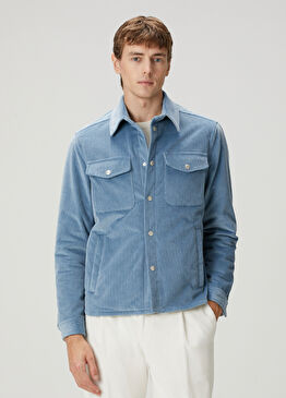 Açık Mavi Fitilli Kadife Dış Gömlek