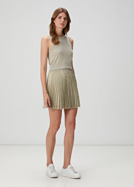 Bej Pileli Mini Etek