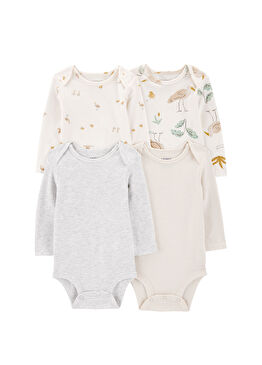 Renkli Çıtçılı Uzun Kollu Unisex Bebek 4'lü Body Seti