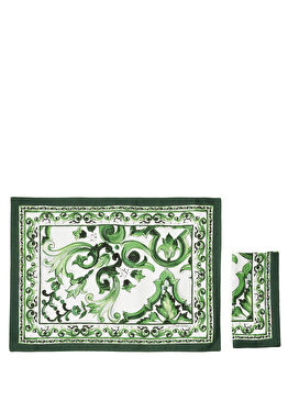 Yeşil 2li Keten Amerikan Servis ve Peçete Seti