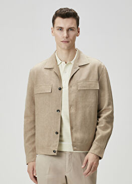 Bej Keten Dış Gömlek