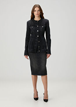 Siyah Midi Denim Etek