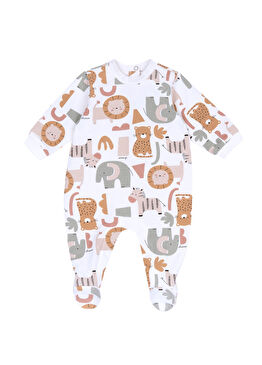 Renkli Baskılı Uzun Kollu Unisex Bebek Patikli Tulum