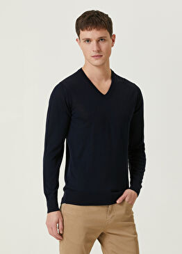 Lacivert V Yaka Yün Kazak