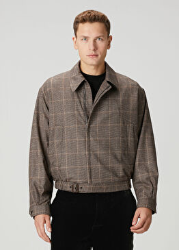 Bej Ekose Desenli Yün Ceket