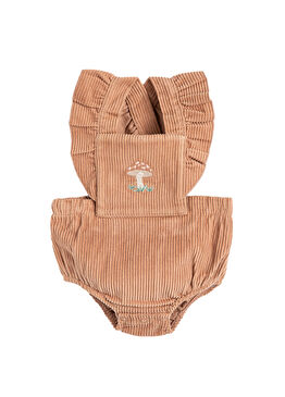 Woodland Kahverengi Pamuklu Fitilli Kadife Unisex Bebek Fırfırlı Body 