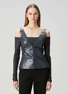 Koyu Gri Düşük Omuzlu Bluz