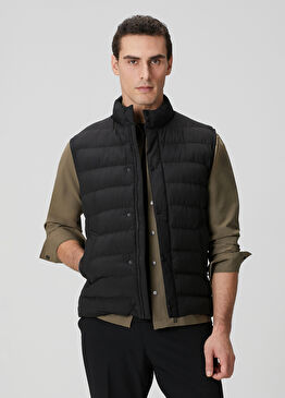 Siyah Ray Kapitoneli Casual Yelek