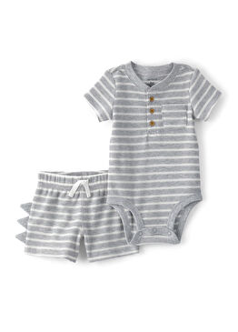 Gri Çizgili Body Şort Erkek Bebek 2'li Set