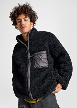 Dik Yaka Çift Taraflı Siyah Erkek Mont