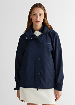 Lacivert Logolu Kapüşonlu Kadın Ceket