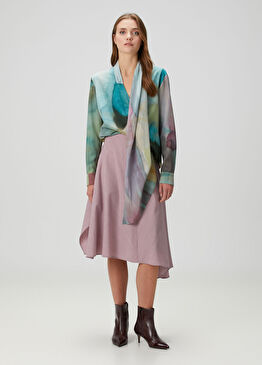 Lila Asimetrik Yün Etek