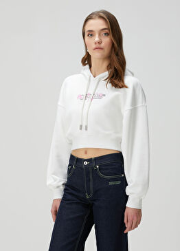 Bookish Rose Beyaz Kapüşonlu Sweatshirt