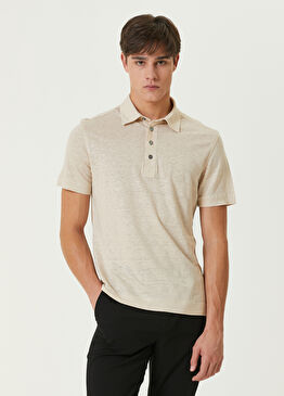 Açık Bej Polo Yaka Keten T-shirt