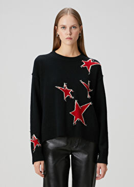 Markuz Siyah Yıldız Jakarlı Kaşmir Triko