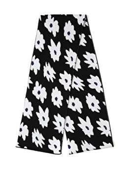 Siyah Çiçek Desenli Erkek Yün Atkı