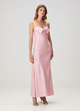 Pembe Maksi İpek Abiye Elbise