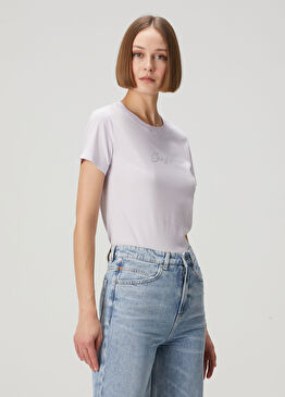 Açık Lila Taşlı Logolu Jersey T-shirt
