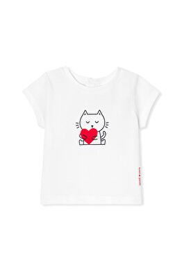 Beyaz Parlak Efekt Baskılı Kız Bebek T-Shirt