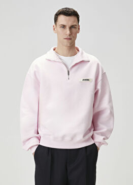 Pembe Yakası Fermuarlı Sweatshirt