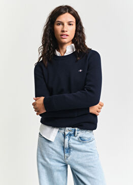 Lacivert Yuvarlak Yaka Regular Fit Kadın Kazak