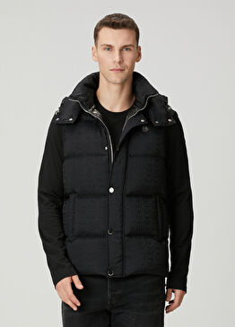 Lacivert Kapüşonlu Logo Desenli Yelek