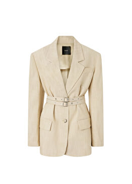 Emozioni Bej Dokulu Oversized Kadın Blazer Ceket