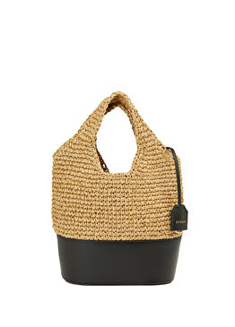 Drop Siyah Karamel Kadın Rafya El Çantası
