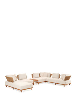 Avend Ekru Iroko Sehpalı U Bahçe Köşe Kanepesi