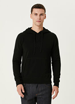 Siyah Kapüşonlu Yün Triko