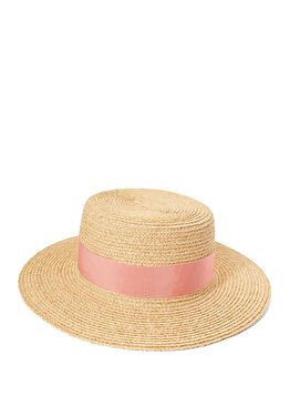 Gracie Ekru Pembe Kadın Rafya Şapka