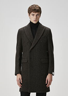 Brera Balıksırtı Desenli Yün Kruvaze Palto