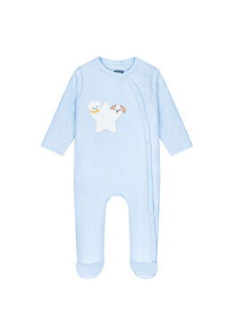 Açık Mavi Yıldız Deseni ve Hayvan Figürlü Erkek Bebek Uyku Tulumu