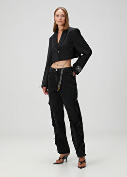 Siyah Curved Leg Jean Pantolon