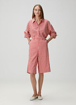 Kırmızı Beyaz Yün Pantolon