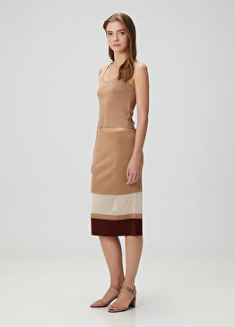 Bej Kahverengi Midi Etek
