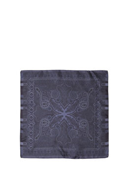Lacivert Desenli İpek Poşet Mendil