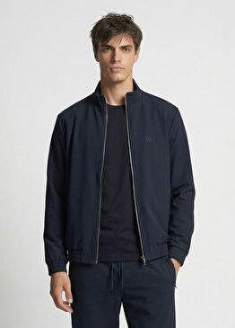 Lacivert Dik Yaka Teknik Sweatshirt